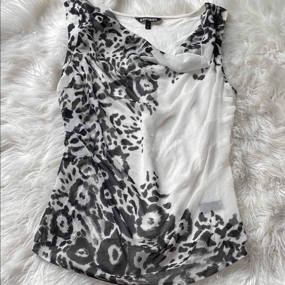 Express Women's Black and White cheetah sheer top